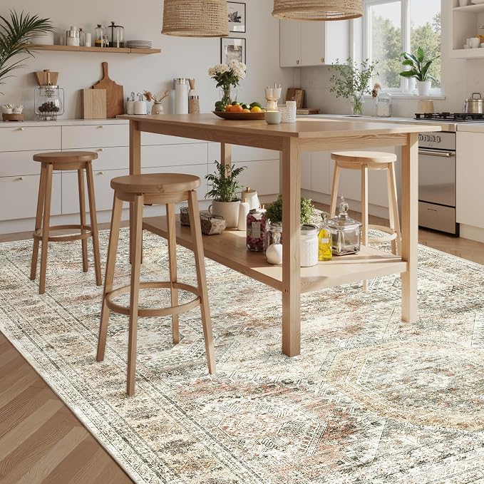 Soalmost Washable Area Rug 8x10 Large Soft Living Room Rugs Brown/Pink | - Image 7