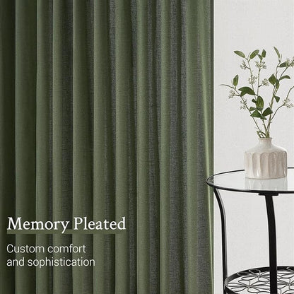 Topfinel Olive Green Pinch Pleated Semi Sheer Curtains Textured Linen Blended - Image 5