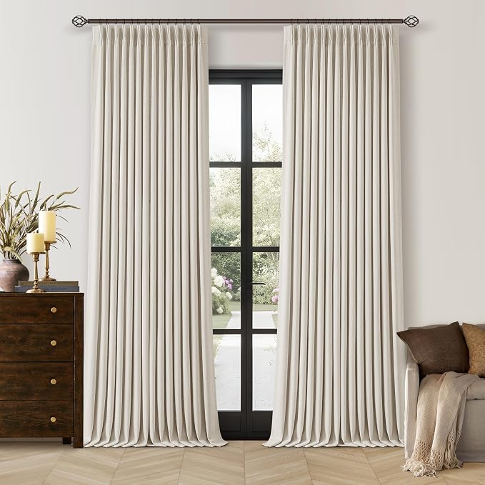 92 Inch Long Pinch Pleated Blackout Curtains Natural by Twodrapes