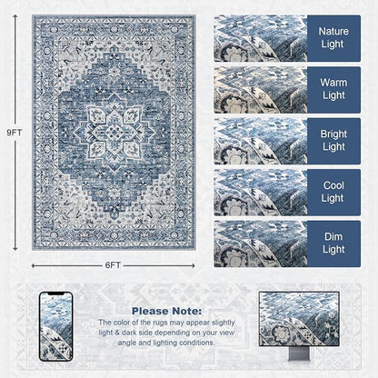 6x9 Area Rugs Living Room: Washable Vintage Rug - Image 2