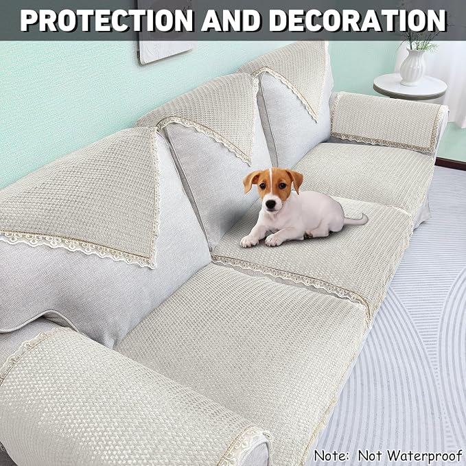 Couch Arm Cover, Sofa Arm Covers, Non-Slip Lace Armrest Covers, - Image 4