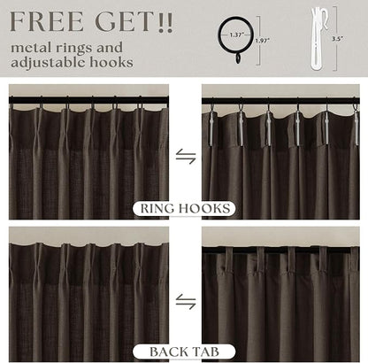 Dark Chocolate 84 Inch Pinch Pleated Semi Sheer Linen Curtains 2 Panels | - Image 5