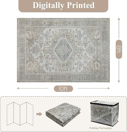 5x7 Washable Area Rugs for Living Room, Dining Room- Retro Taupe | Ultra Soft - Image 2