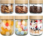 OcePor 6 Pack Glass Jars with Bamboo Lids, Over Night Oats Container with Airtight Lid, Glass Snack Storage Salad Jars For Food, Yogurt, Sugar and Flour,Coffee Bean, Cookie, Cereal