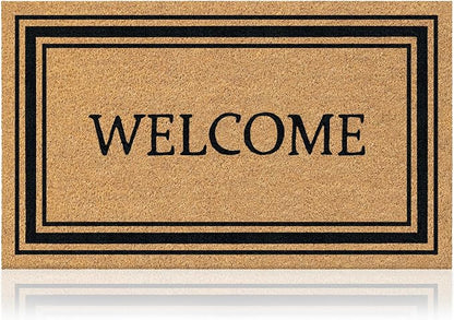 Coir Welcome Mat, Stylish Welcome, 17 x 29 in | 100% Natural Coir, Anti-Shedding by AmaruDoorMats