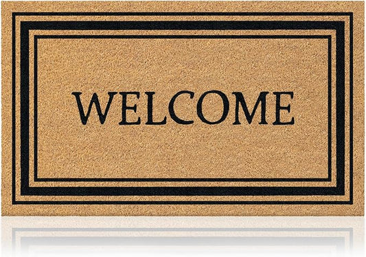 Coir Welcome Mat, Stylish Welcome, 17 x 29 in | 100% Natural Coir, Anti-Shedding by AmaruDoorMats