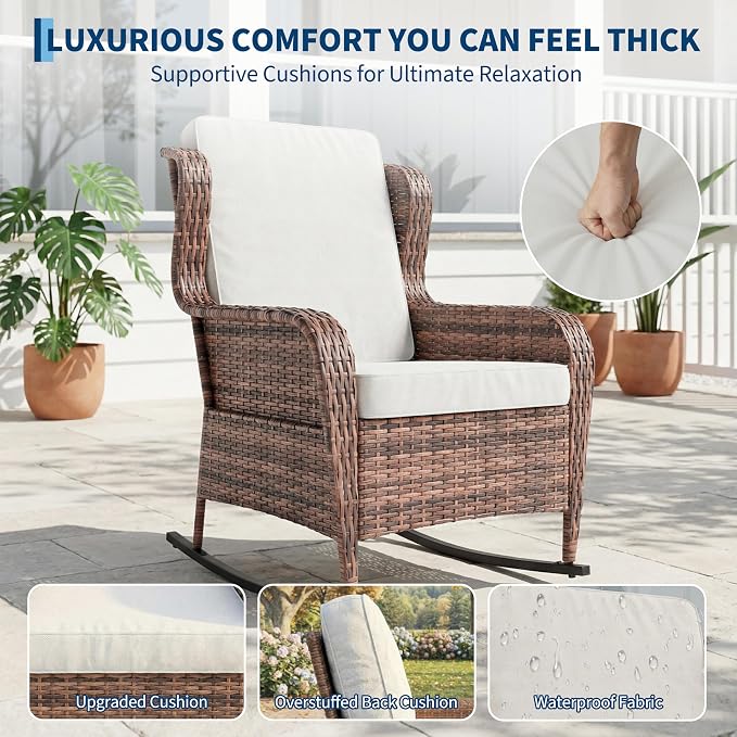 Garvee Outdoor Wicker Rocking Chair, 1 Piece Outdoor Rocking Chair, All Weather - Image 4
