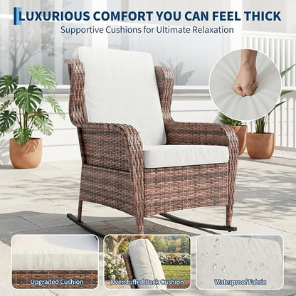 Garvee Outdoor Wicker Rocking Chair, 1 Piece Outdoor Rocking Chair, All Weather - Image 4