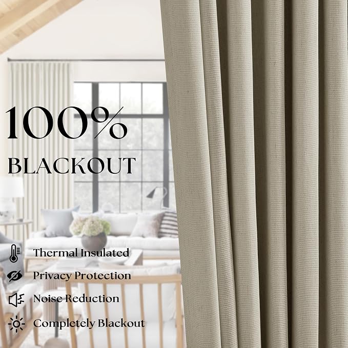 Burlywood Birch 63 Inch Blackout Pleated Linen Curtains - Image 3