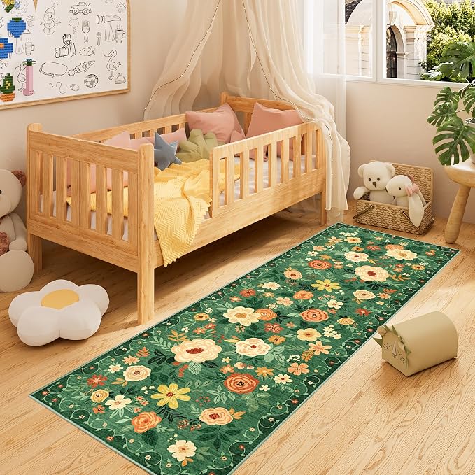 DUKINO 2x10 Runner Rug, Washable Kitchen Runner Rug Non Slip, Dark Green | Soft - Image 4