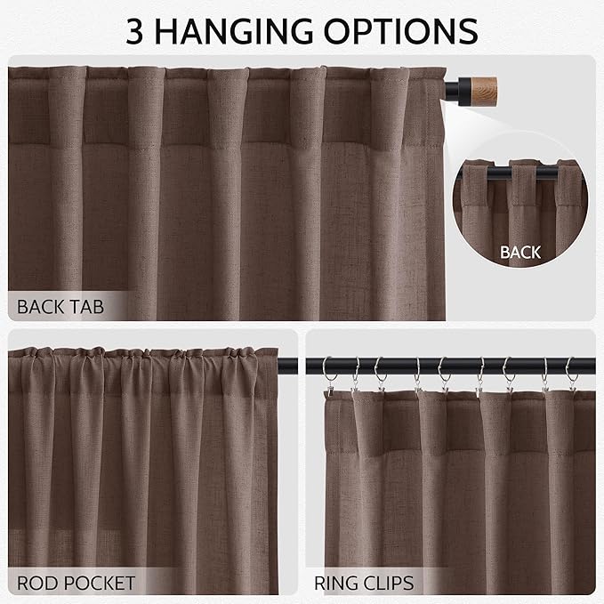 Cappuccino Curtains 108 Inches Long, Back Tab Linen Blend Light Filtering Semi - Image 3