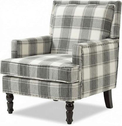 Plaid Accent Chair, Mid-Century Modern Armchair, Upholstered Decorative Reading by MNGLIRC