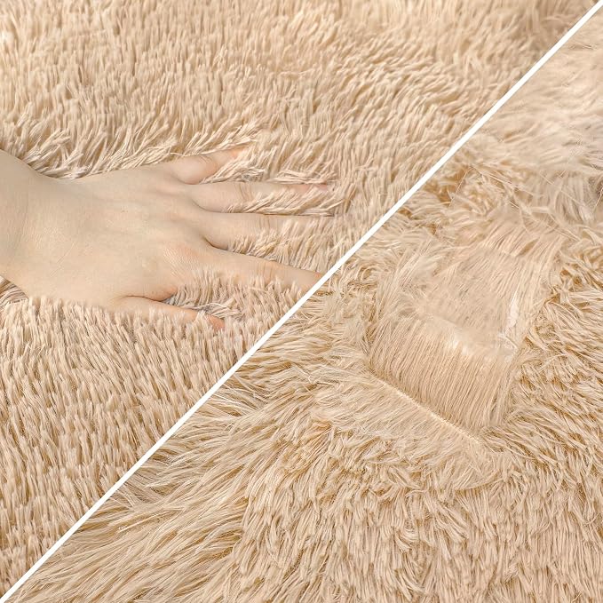 2x10 Bedside Area Rugs for Bedroom Soft Fluffy Shag Beige Rug for Hallway - Image 6
