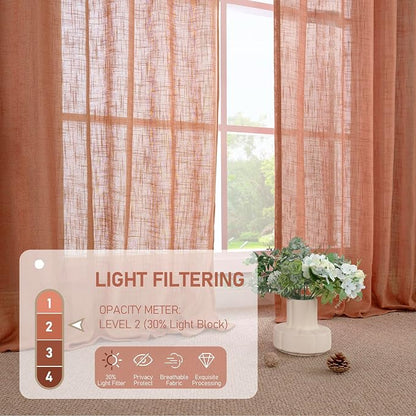 Semi Sheer Linen Curtains 36 Inch Length 2 Panels - Image 4