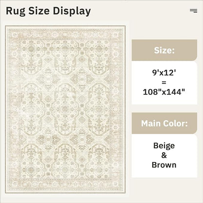 Soalmost 9x12 Area Rugs for Living Room Washable Rug Non-Slip Beige/Brown | - Image 5