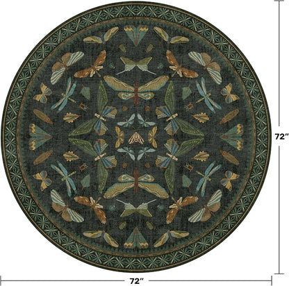 Dark Green Insect 6ft Round Washable Area Rug - Image 2