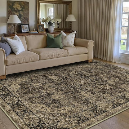 3x5 Brown Retro Floral Washable Area Rug - Image 3
