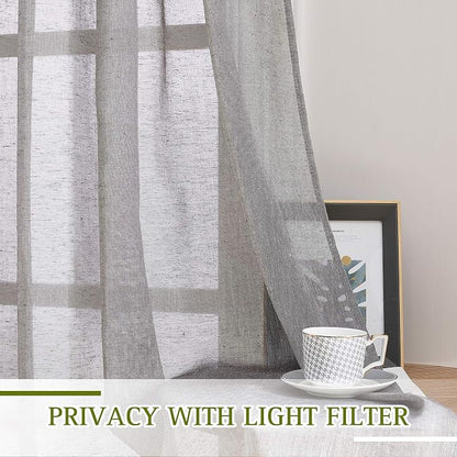 NICETOWN Charcoal Grey Solid Linen Sheer Curtains, Ring Top Thick Flax Light - Image 3
