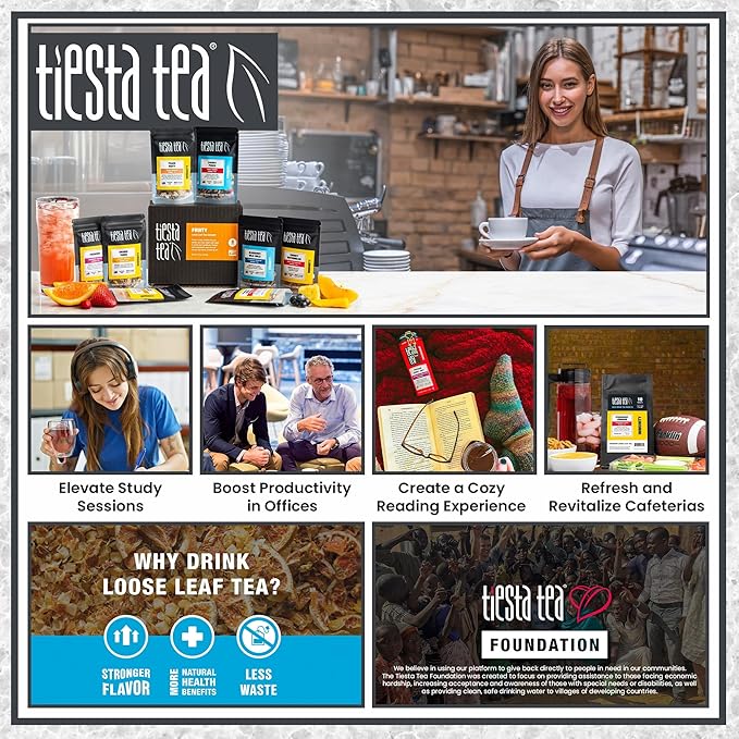Tiesta Tea - Lavender Chamomile, Loose Leaf, Soft Chamomile Herbal Tea, Premium Non-Caffeinated Blend, Make Hot or Iced & Brews Up to 250 Cups, 8oz Bulk Pouch & 2oz Refillable Tin Combo