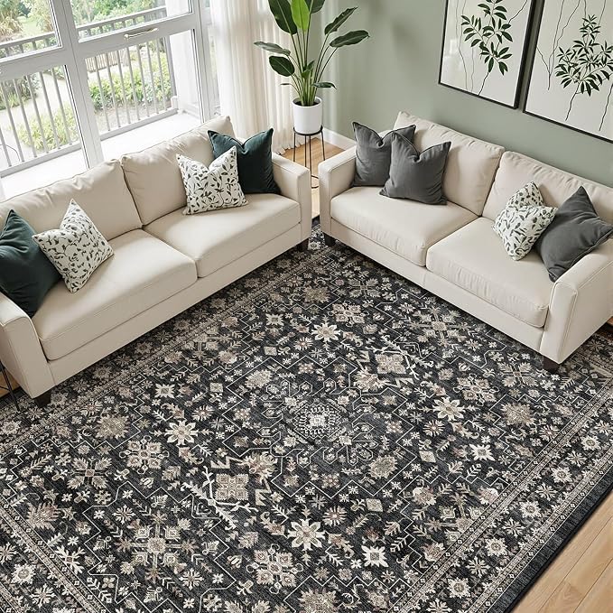 Grey Area Rug 5x7 for Living Room Bedroom | Low Pile; Non Slip;Machine - Image 2
