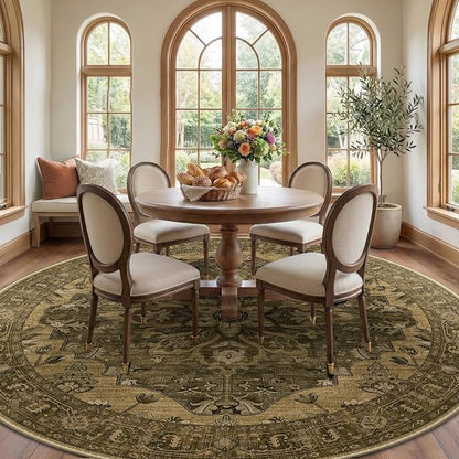 RELEANY Washable Area Rug, Round 8ft, Water Repellent, Pet Friendly, Vintage - Image 2