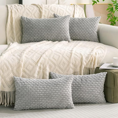 Set of 4 Grey Decorative Throw Pillow Covers 12x20 Inch Corduroy Pillow Covers - Image 8