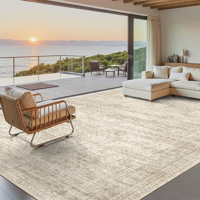 Soalmost 9x12 Area Rugs for Living Room Washable Rug Non-Slip Beige | Large - Image 3