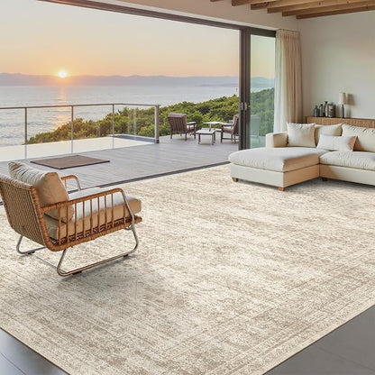 Soalmost 9x12 Area Rugs for Living Room Washable Rug Non-Slip Beige | Large - Image 3