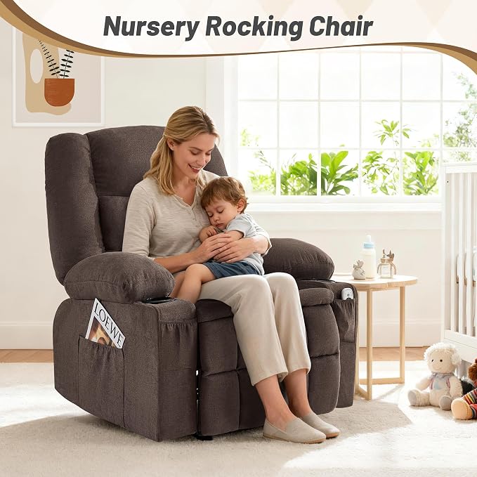 Rocker Recliner Chair with Massage and Heat, Nursery Rocking Chairs - Image 7
