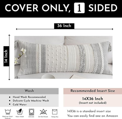 Gray Decorative Lumbar Pillow Cover 14x36, Farmhouse Lumbar Throw Pillow - Image 4