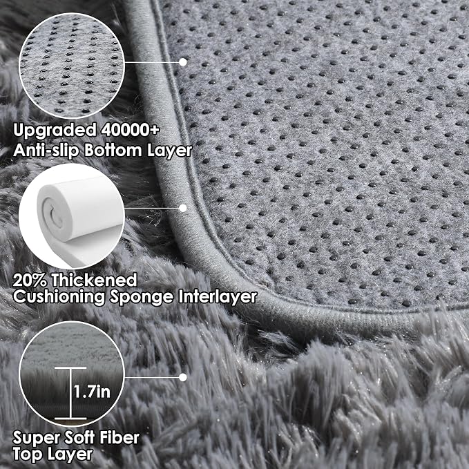 Grey 6x9 Area Rugs for Living Room, Ultra Soft Plush Big Indoor Floor Carpet - Image 3
