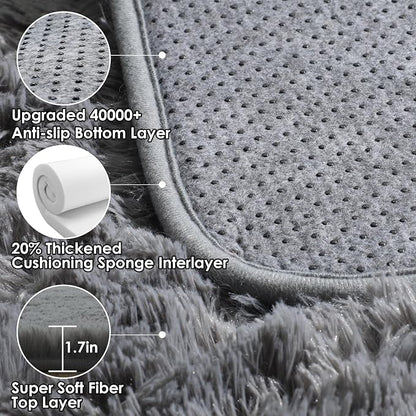 Grey Area Rugs for Bedroom Living Room, Fluffy Fuzzy Shag Shaggy 4x6 Bedside Rug - Image 3