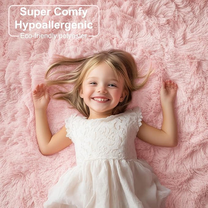 Pink Fluffy Plush Area Rug 5x8, Kids Shag Rugs - Image 2