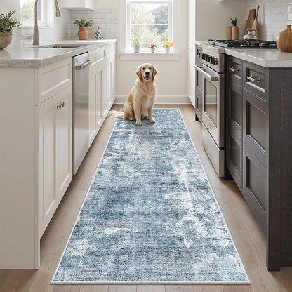 Soalmost Abstratc Runner Rug 2x6 Washable Kitchen Hallway Runners Blue/Grey | by Soalmost