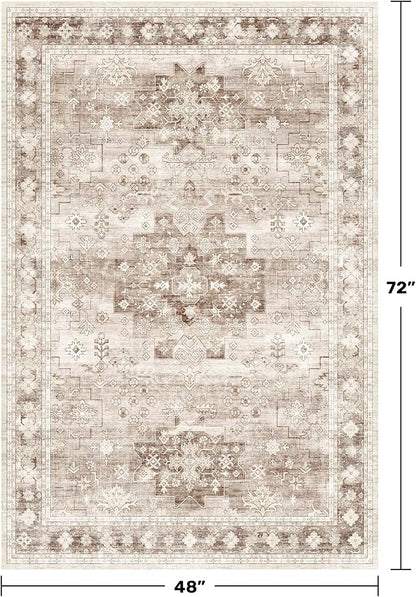 Washable Neutral Farmhouse Living Room Rug, 4x6 Area Rugs - Image 2