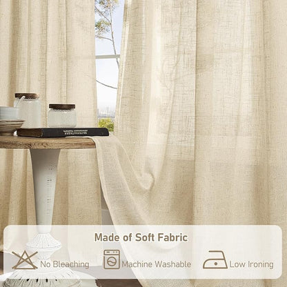 Linen Curtains 63 Inch for Bedroom Light Filtering Panels 60 x 63 Inch - Image 9