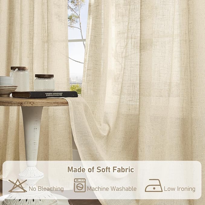 Natural Sheer Linen Curtains for Living Room Doorway 2 Panels | 80 inch Length - Image 8