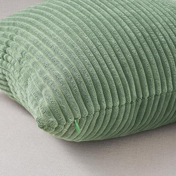 Topfinel Corduroy Throw Pillow Covers Pack of 2 LightGreen 22"x22" No Insert - Image 5
