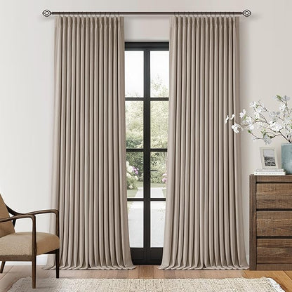 Burlywood Birch Linen Pinch Pleated 100% Blackout Curtains 90 Inch Length | by Twodrapes