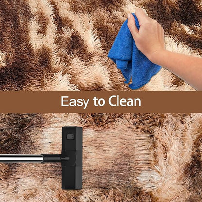 Super Soft Fluffy Living Room Area Rug 2x8 ft Tie-Dyed Brown Shaggy Furry - Image 7