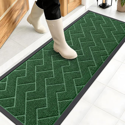 OLANLY Front Door Mat Outside 47x17, All-Season Absorbent Rubber Doormat | Green by OLANLY