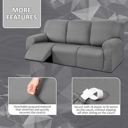 ULTICOR 8-Pieces Recliner Sofa Covers, Yarn Dyed Stretch Reclining Couch Covers - Image 3