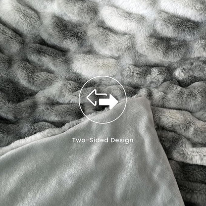 Ultra Soft Cozy Faux Fur Throw Blanket, Fuzzy Plush Thick Bubble Blanket - Image 4