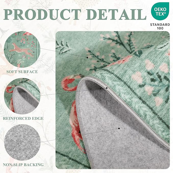 DUKINO 2.6x8 Rug for Hallway, Washable Kitchen Runner Rug Non Slip, Teal | Low - Image 5