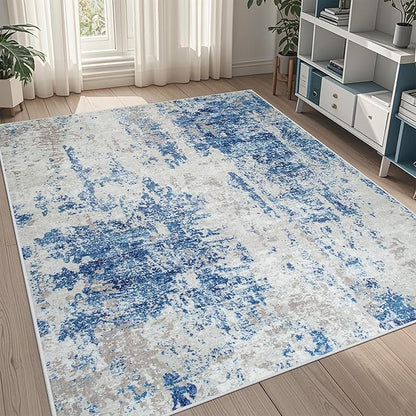 5x7 Area Rugs for Living Room Washable Bedroom Dining Room Blue Grey White | by Aelenmu