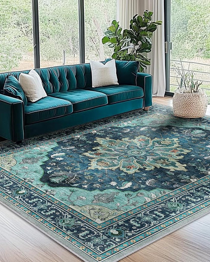 RELEANY Washable Area Rug, Teal | Non-Slip, Water Repellent, Pet Friendly by RELEANY