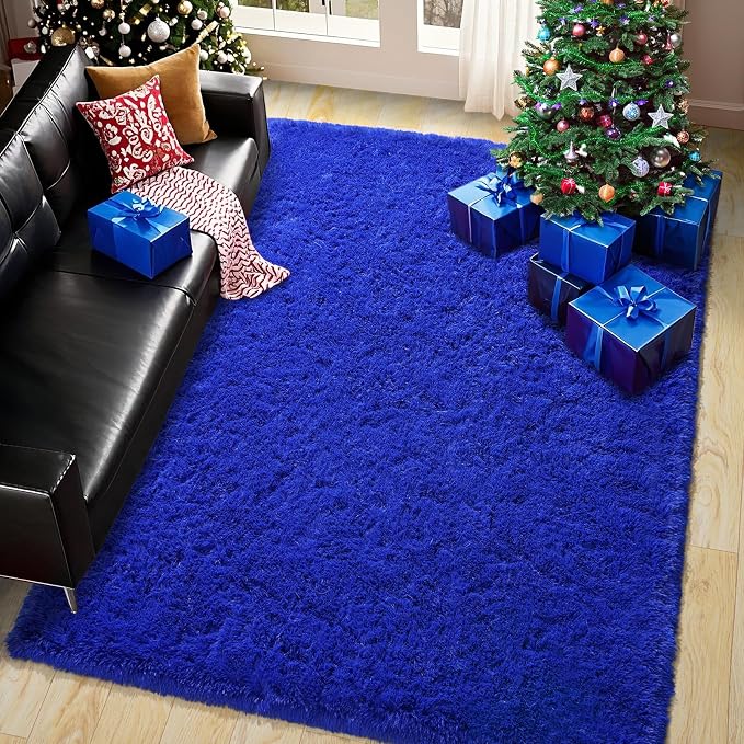 Super Fluffy Area Rug for Living Room 5x7, Shaggy Carpet, Royal Blue | Modern - Image 2