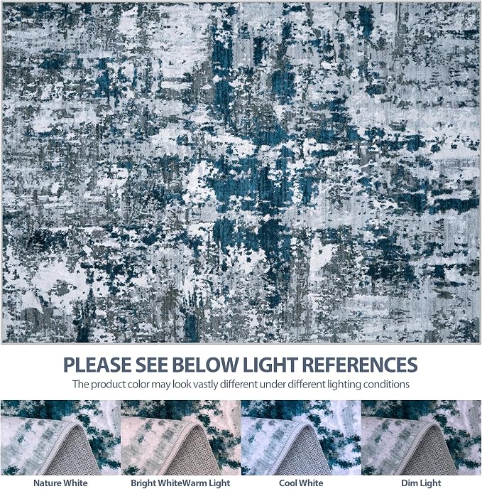 Aelenmu 10x14 Area Rugs for Living Room Washable Dining Room Navy Grey | Modern - Image 8