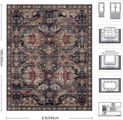 8x10 Area Rugs, Vintage Retro Soft Washable Rug, Non-Slip Low Pile Rugs - Image 2