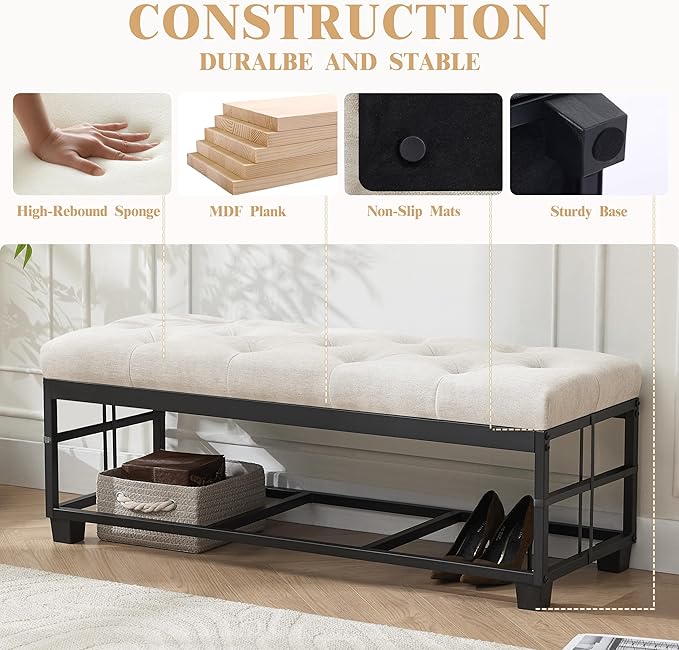 Mangodan 43 Inch Linen Storage Ottoman Bench, Foot Rest - Image 6